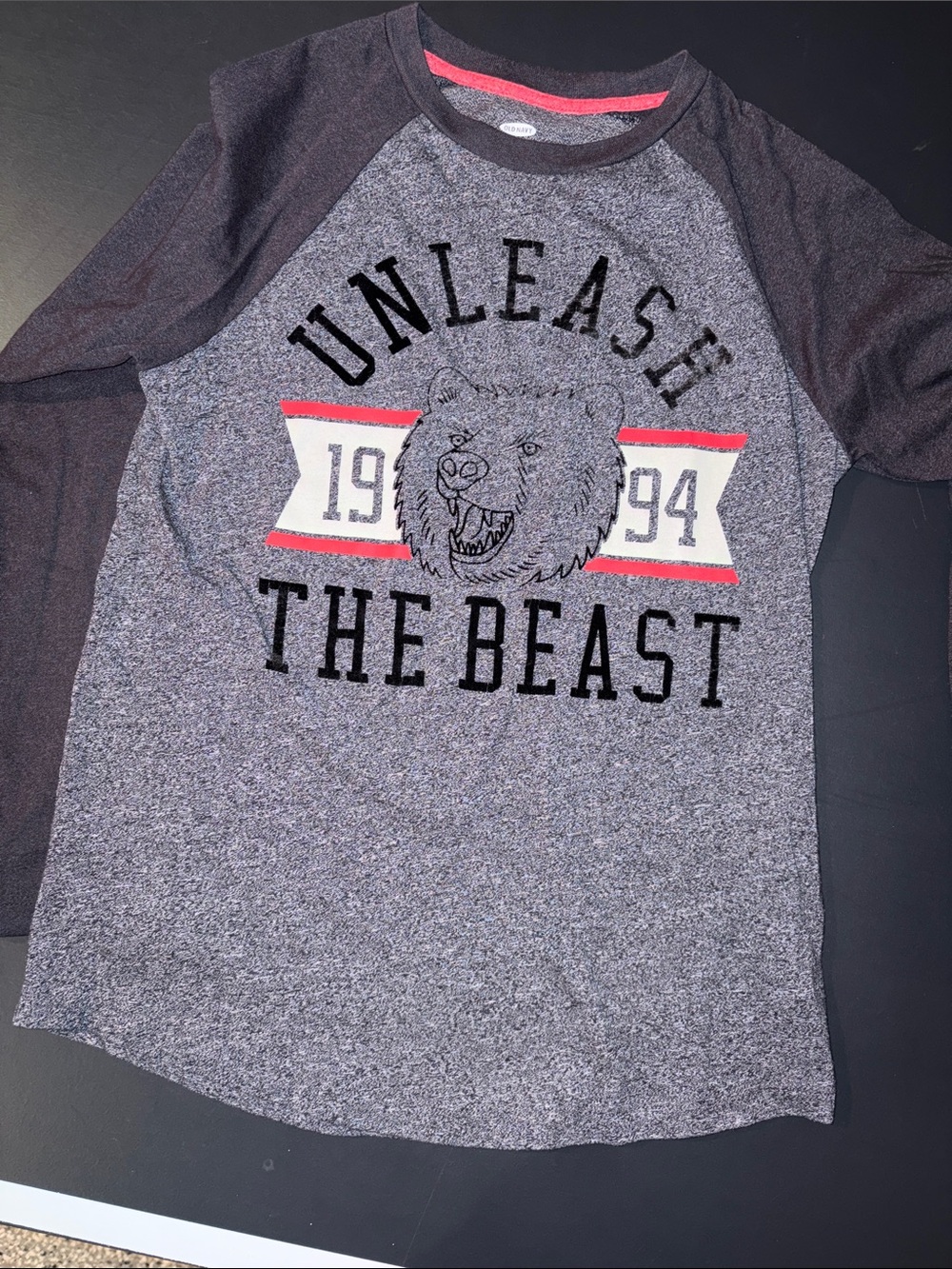 Boys Kids 'Unleash The Beast' Heather Gray & Dark Charcoal Raglan Tee